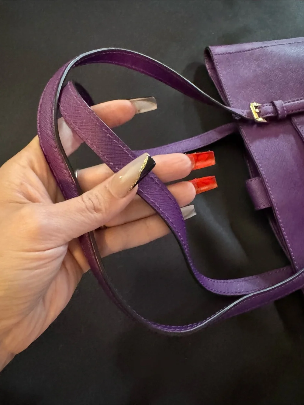 Michael Kors Purple Leather Tote with Gold MK Accent - Picture 3 of 10